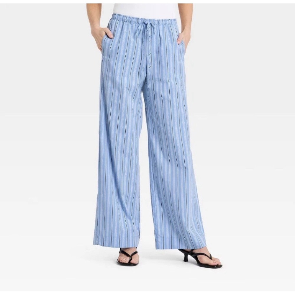 Women's Size LARGE Mid-Rise Poplin Straight Leg Pull-On Pants - A New Day